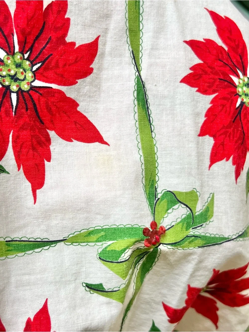 Vintage MCM Christmas Half Apron Red Poinsettia Kitschy Holiday Retro